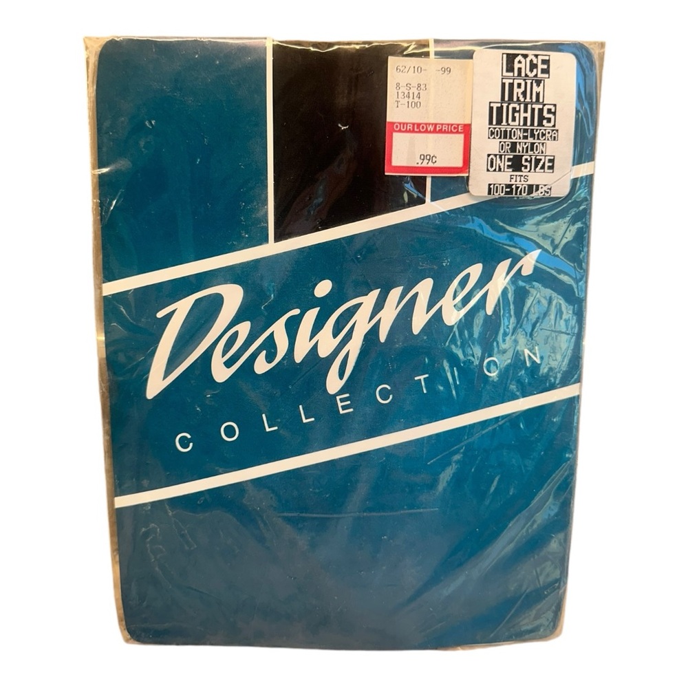 Vintage Designer Collection lace trim footless tights fits 109-170 black